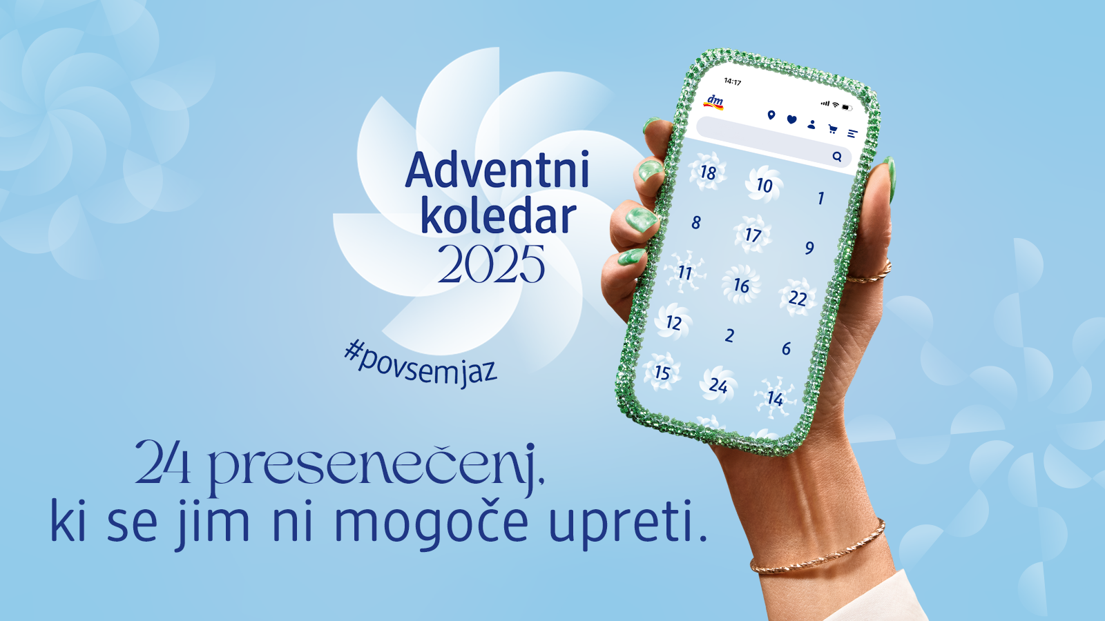 slika mobilnega telefona z okenci adventnega koledarja
